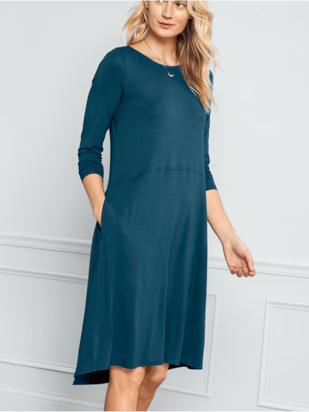 Eileen Fisher Viscose-Jersey Flare Dress Teal Extra Small